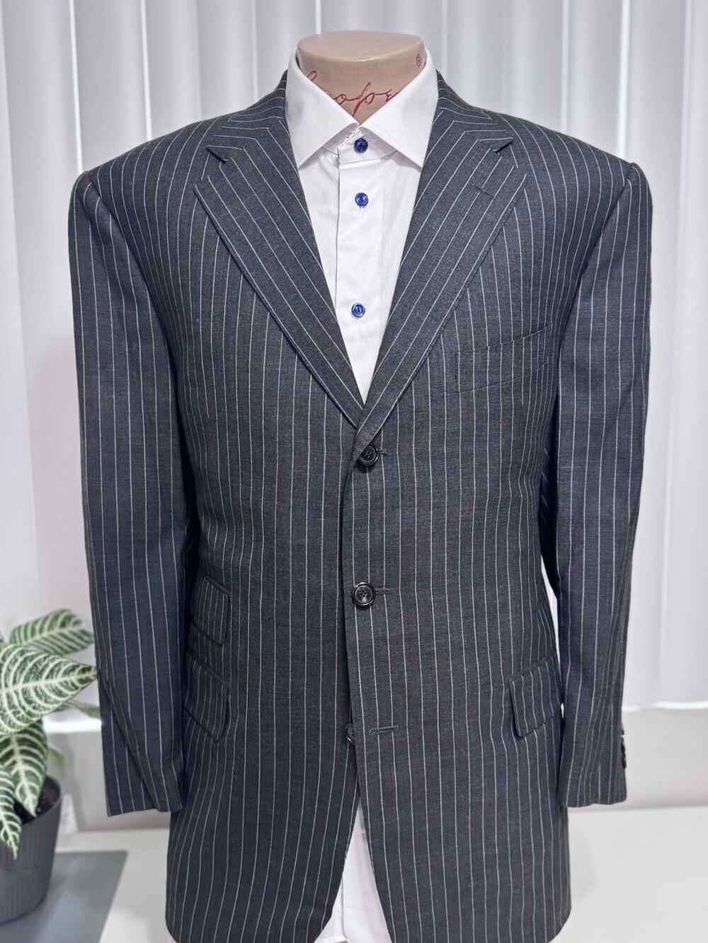 Alfred Dunhill Mens Gray Rainbow Striped 2 Piece Suit 46S Pants 38/25